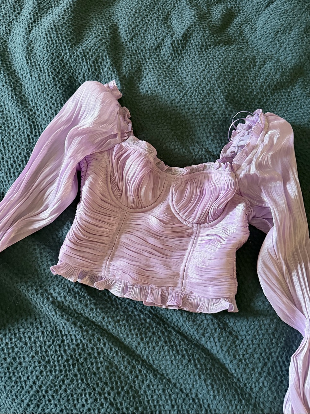 Astr Lilac Ruched Sweetheart Long-Sleeve Crop Top
